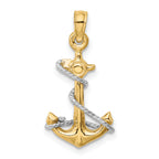 14K Two-Tone 3D Anchor Pendant with Rope for Men  Solid Gold