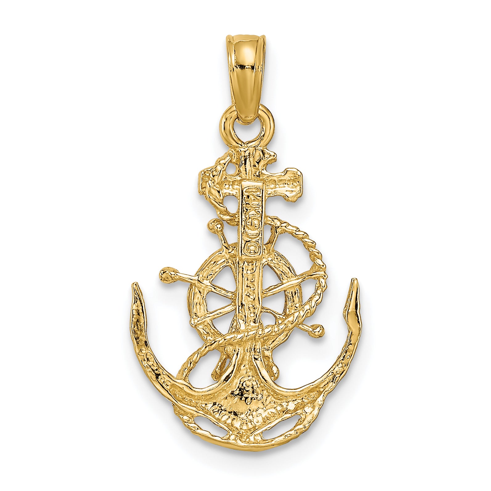 14K Gold Men's Anchor with Wheel Pendant  Solid Casted Design