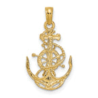 14K Gold Men's Anchor with Wheel Pendant  Solid Casted Design