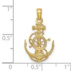 14K Gold Men's Anchor with Wheel Pendant  Solid Casted Design