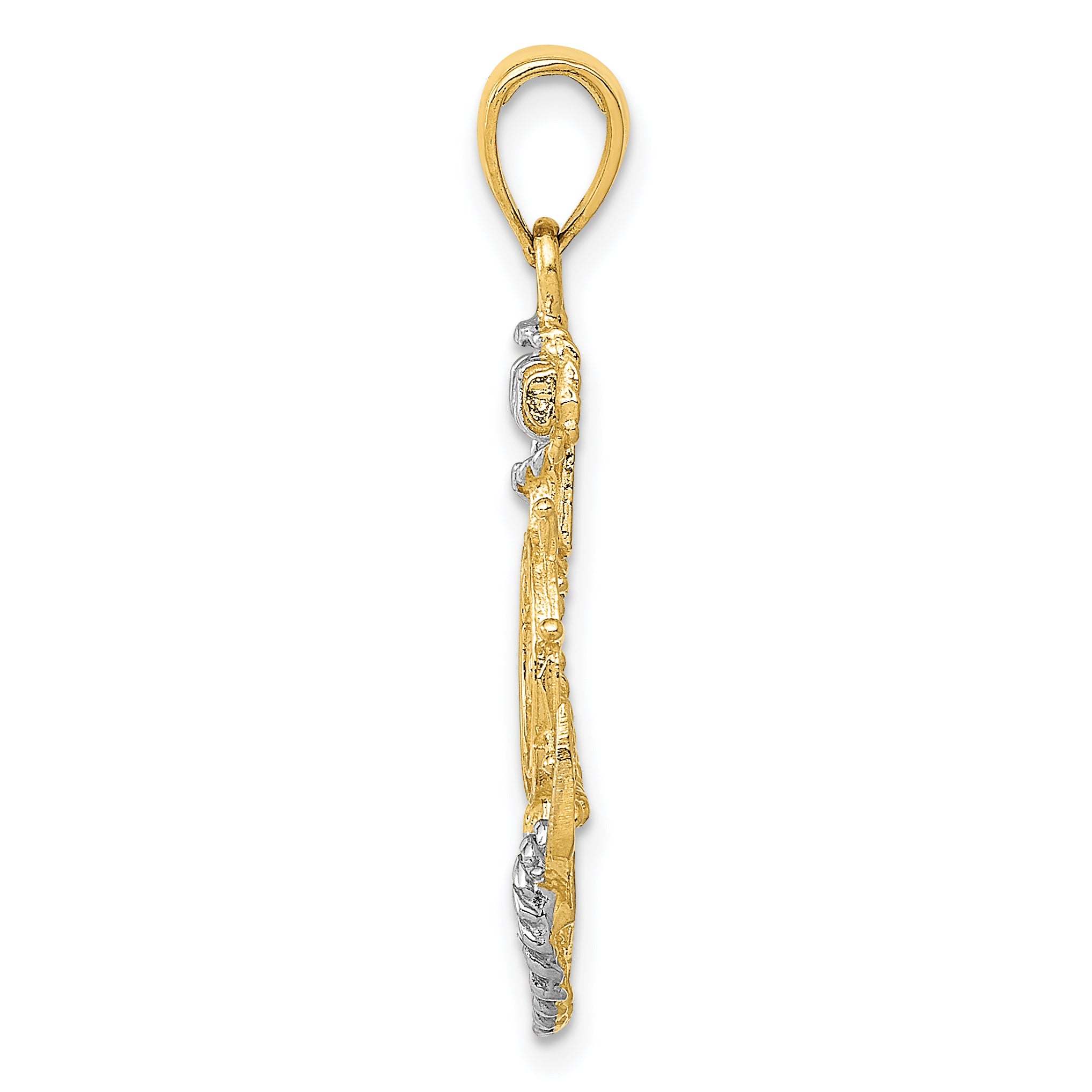 14K Gold and Rhodium Anchor Pendant with Rope Design Men's Solid Charm