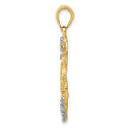 14K Gold and Rhodium Anchor Pendant with Rope Design Men's Solid Charm