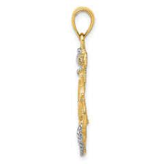 14K Gold and Rhodium Anchor Pendant with Rope Design Men's Solid Charm