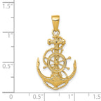 14K Gold Anchor Pendant with Nautical Wheel for Men, Solid Cast Design