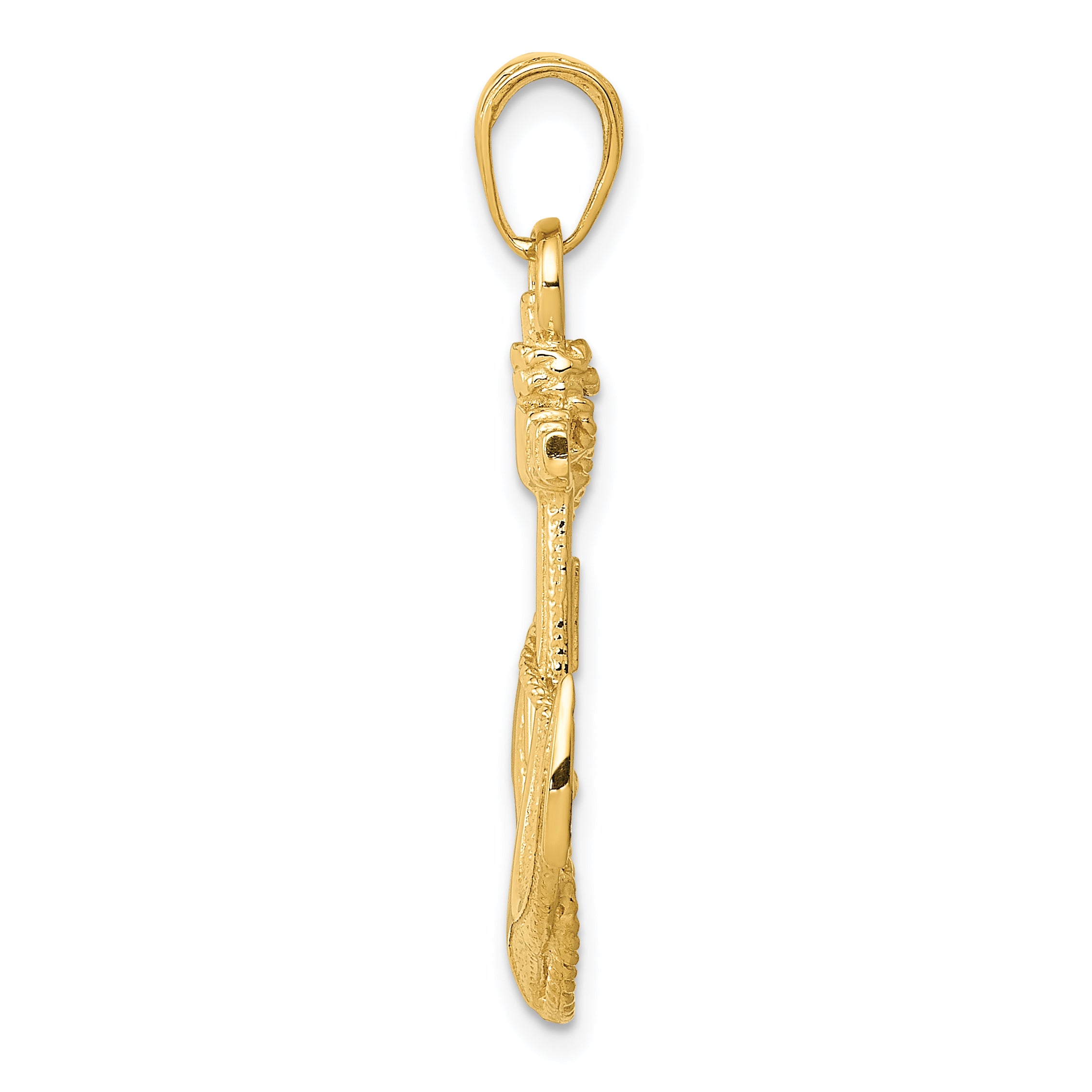 14K Gold Men's Anchor with Rope Pendant  Solid Casted Design