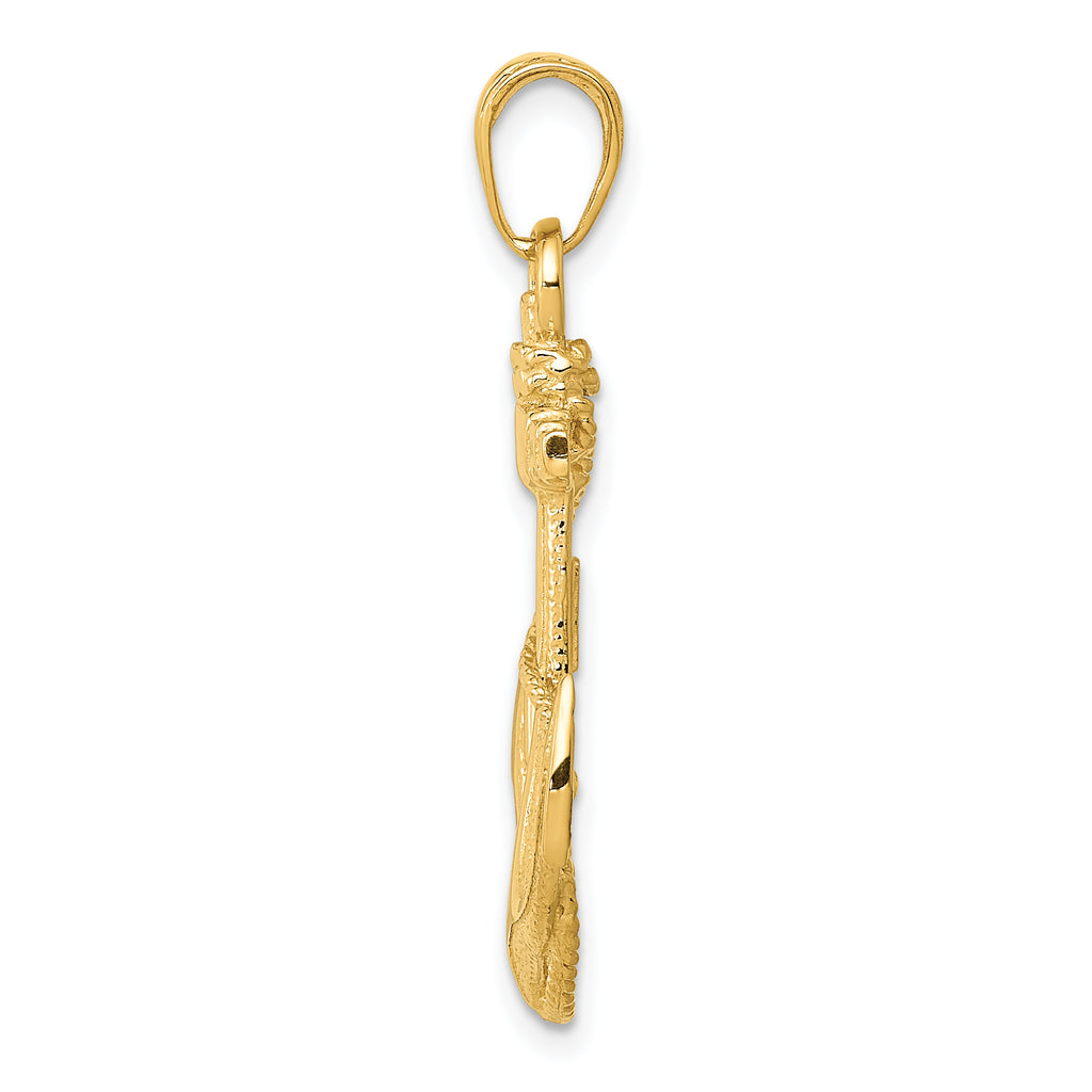 14K Gold Men's Anchor with Rope Pendant  Solid Casted Design