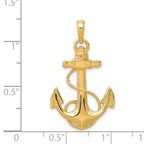 14K Gold Men's Anchor with Rope Pendant  Solid Casted Design