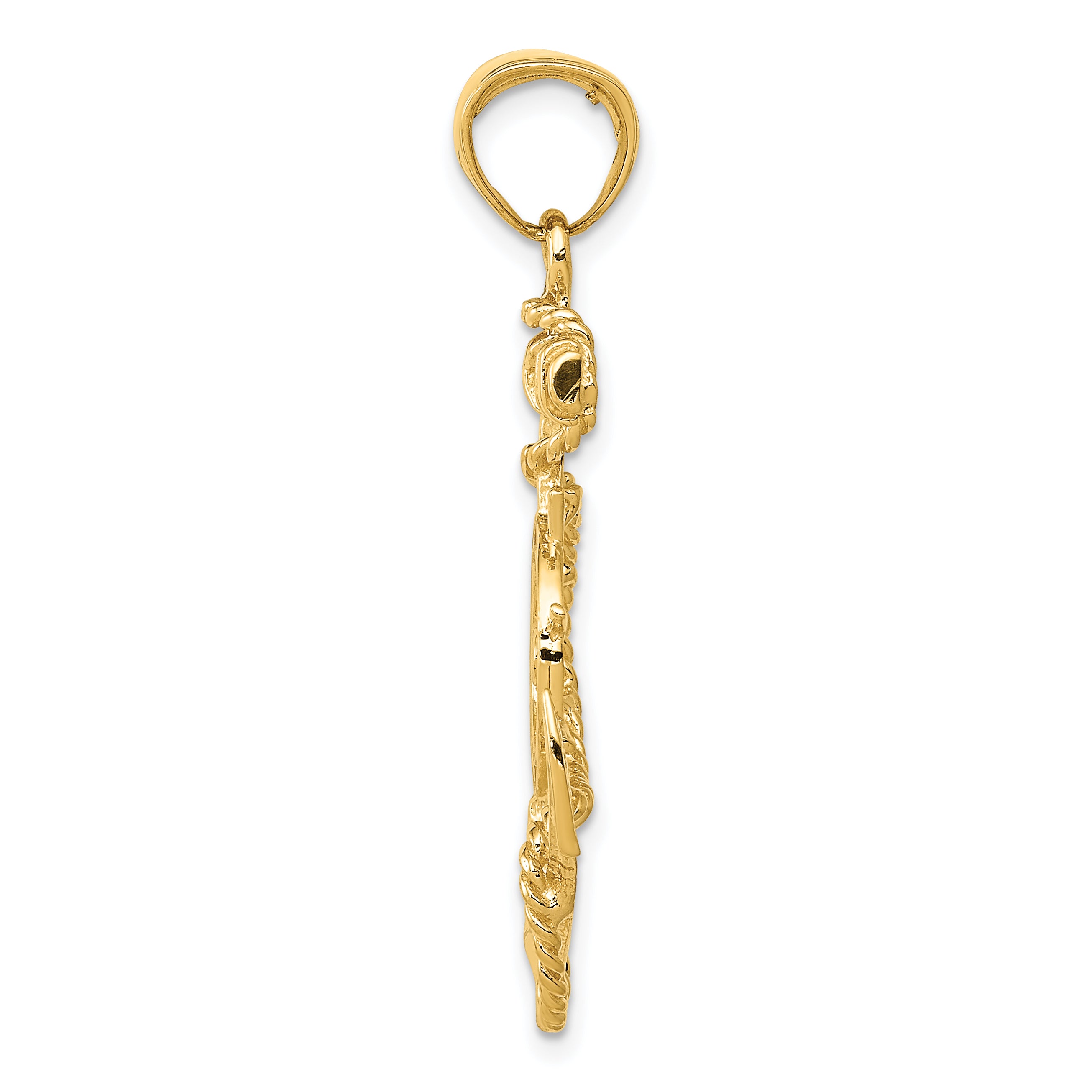 14K Gold Men's Anchor with Wheel Pendant, Solid Cast Design Secondary image