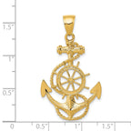 14K Gold Men's Anchor with Wheel Pendant, Solid Cast Design