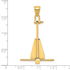 14K Gold 3D Moveable Anchor Pendant  Solid Casted Nautical Charm