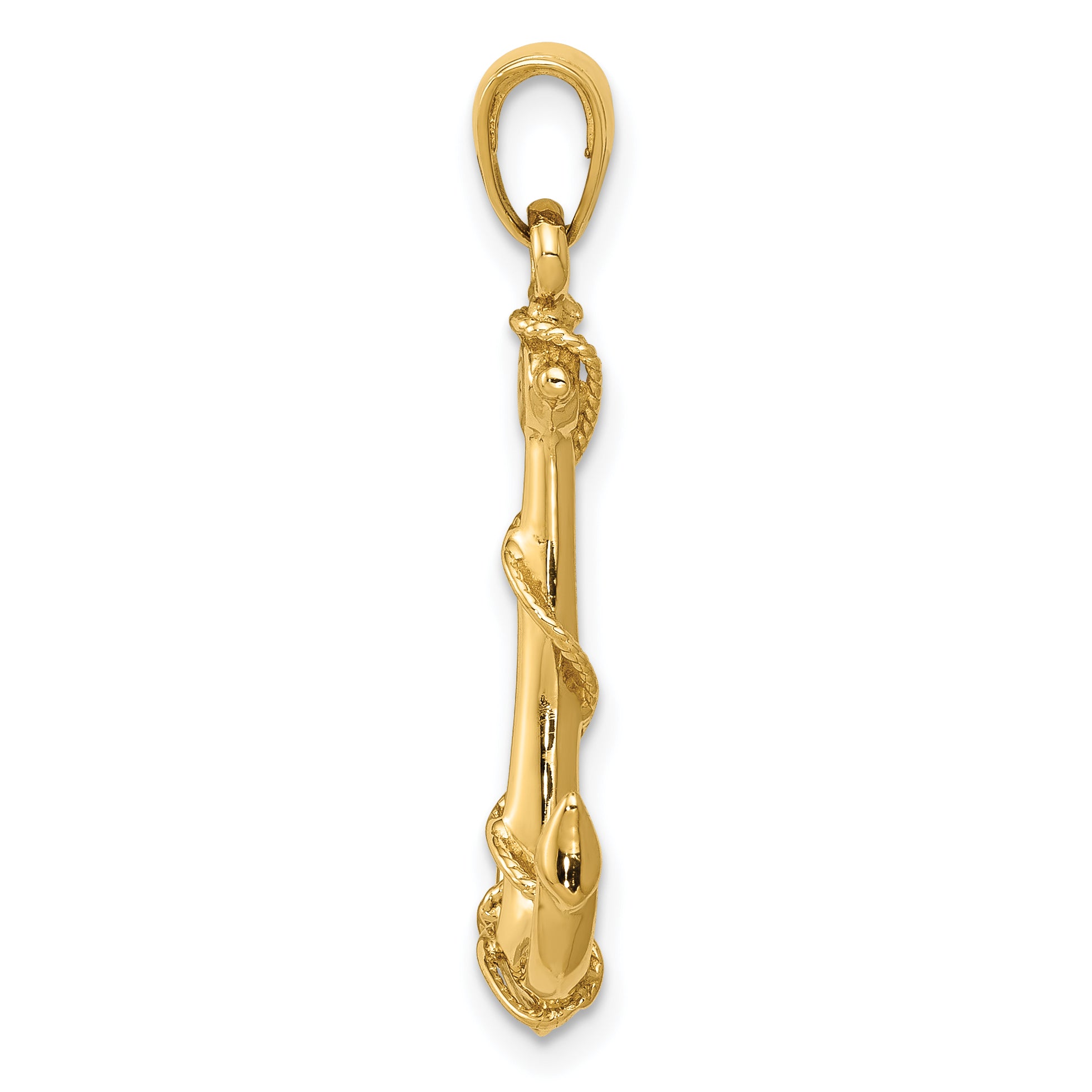 14K  3D Anchor W/Rope Pendant