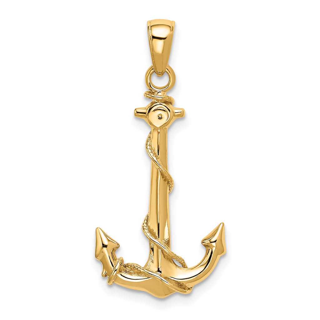 14K Gold 3D Anchor Pendant with Rope Detailing for Men Casted Solid Design