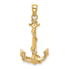 14K  3D Anchor W/Rope Pendant