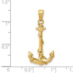 14K  3D Anchor W/Rope Pendant