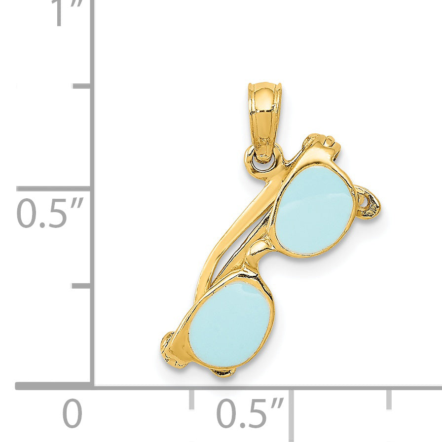 14K Gold 3D Aqua Enameled Sunglasses Pendant  Unique Themed Charm