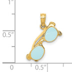 14K Gold 3D Aqua Enameled Sunglasses Pendant  Unique Themed Charm