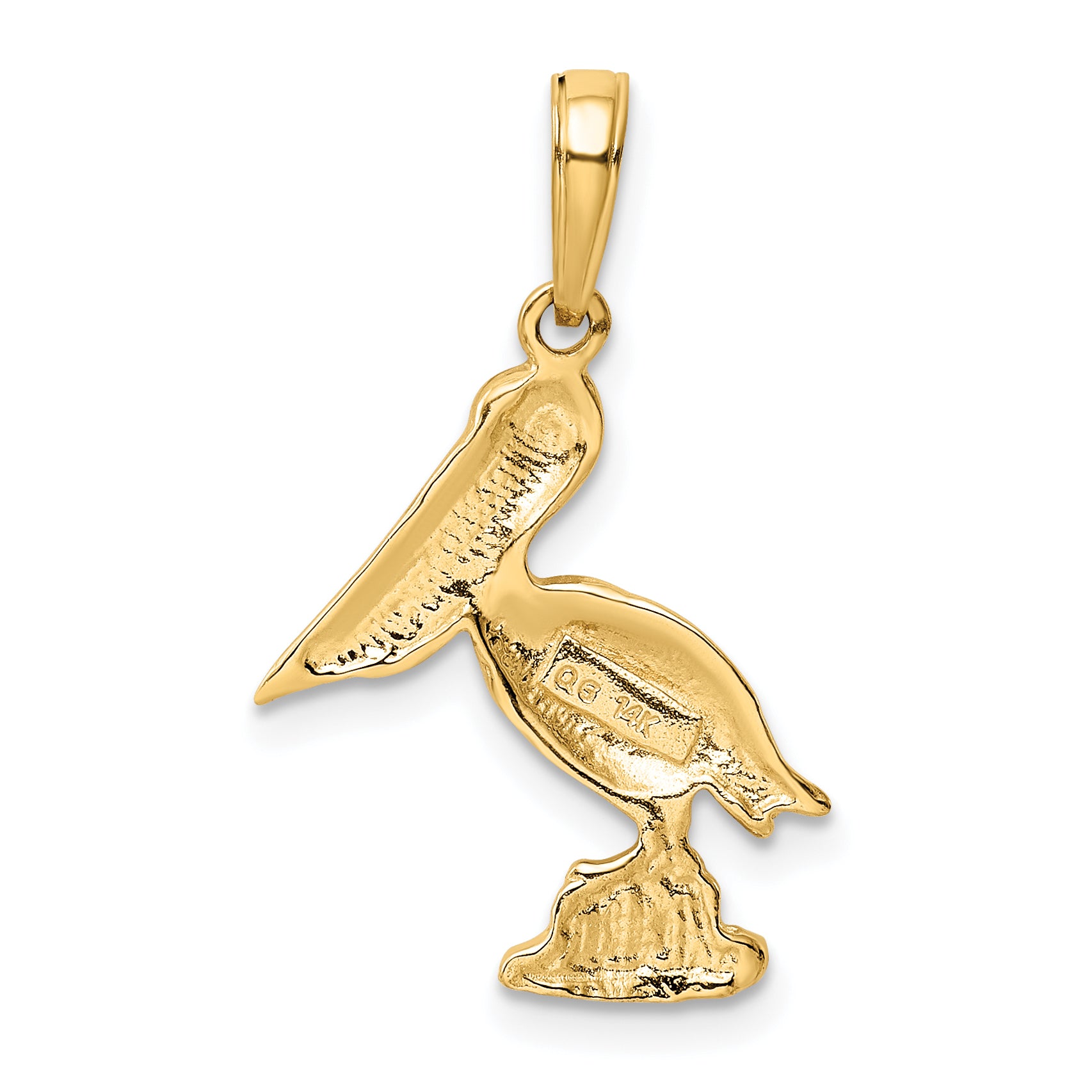 14K Gold Polished Pelican Pendant with Textured Finish Elegant and Solid Design