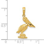 14K Gold Polished Pelican Pendant with Textured Finish Elegant and Solid Design
