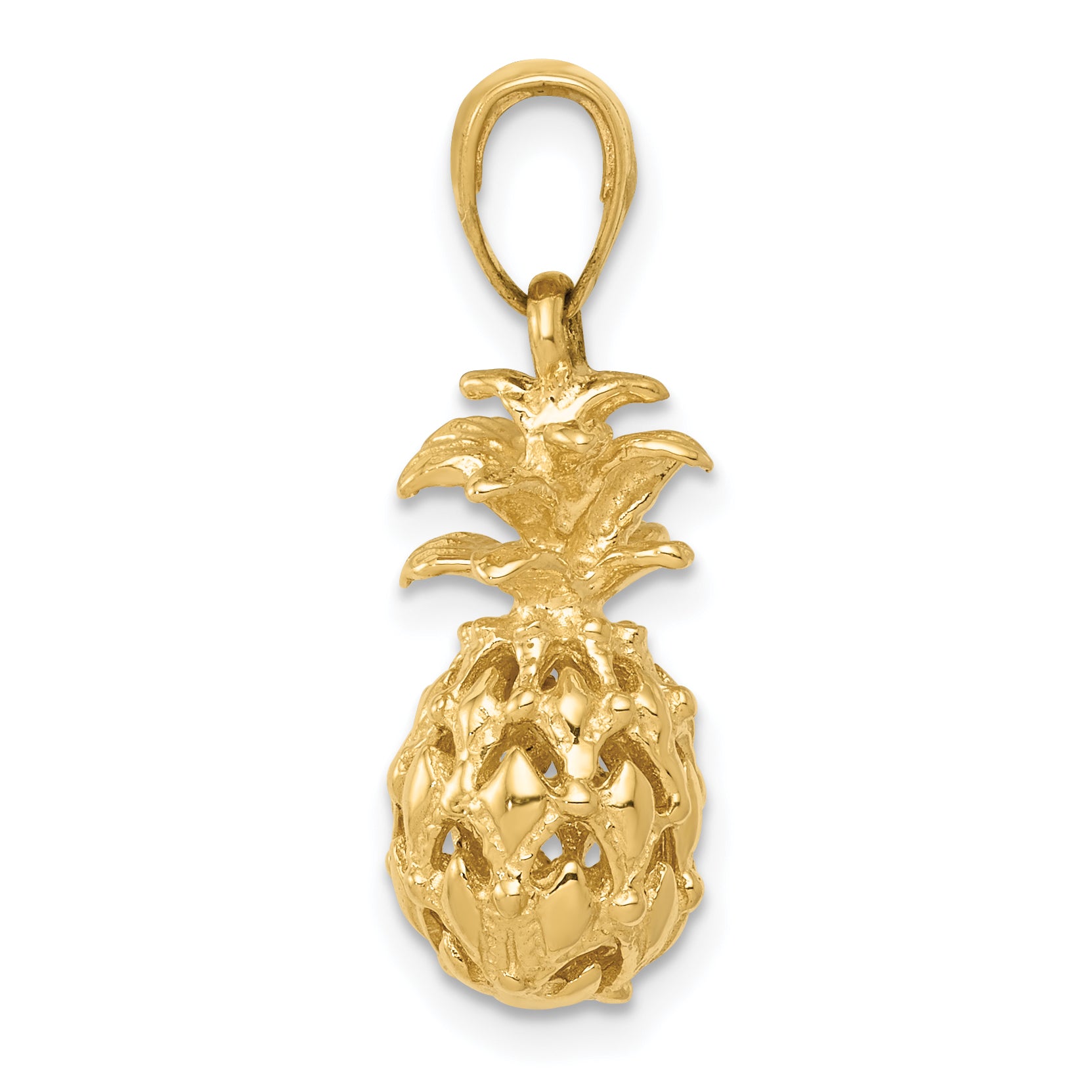 14K Gold 3D Pineapple Pendant with Polished Textured Finish Secondary image