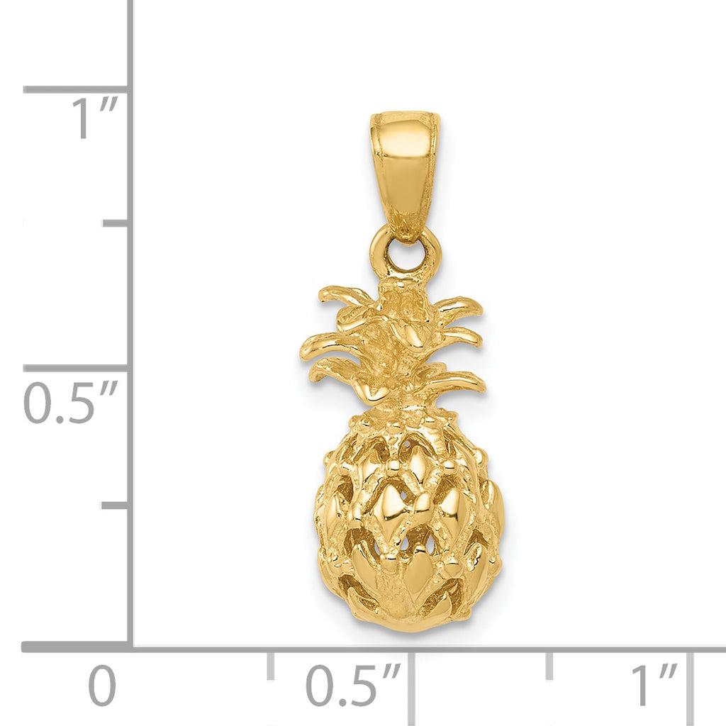 14K Gold 3D Pineapple Pendant with Polished Textured Finish