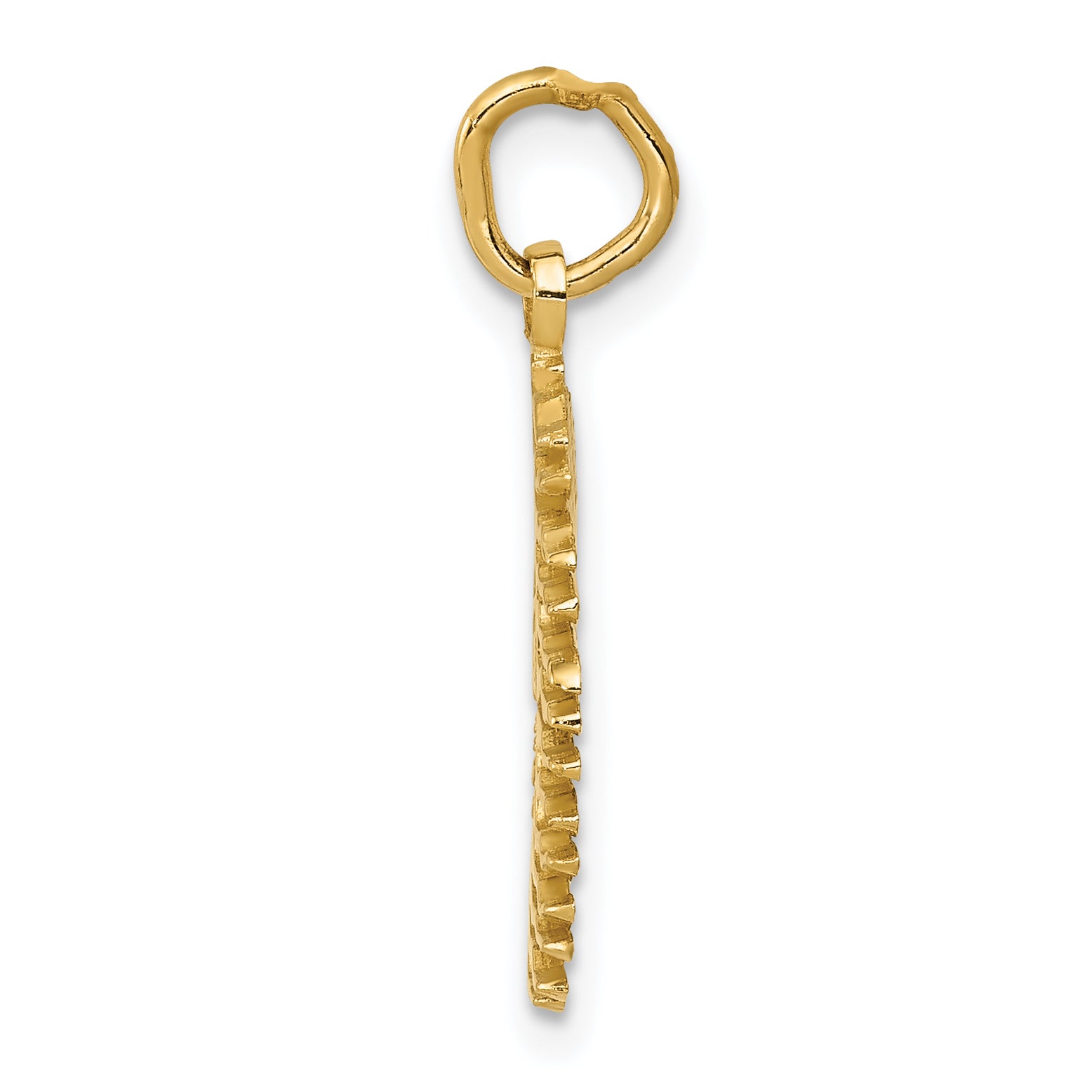 14K Gold Flaming Sun Charm with Polished Textured Design