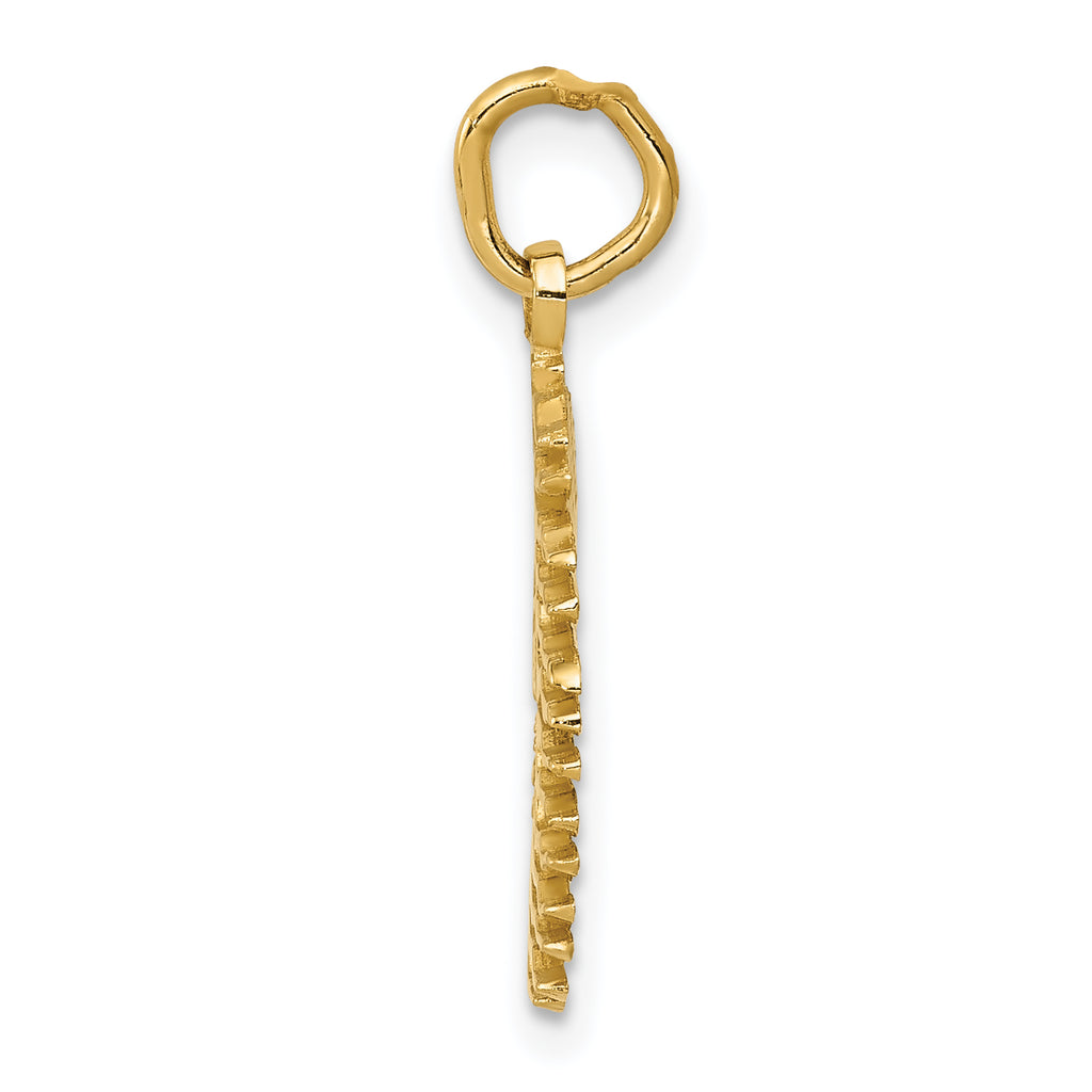 14K Gold Flaming Sun Charm with Polished Textured Design