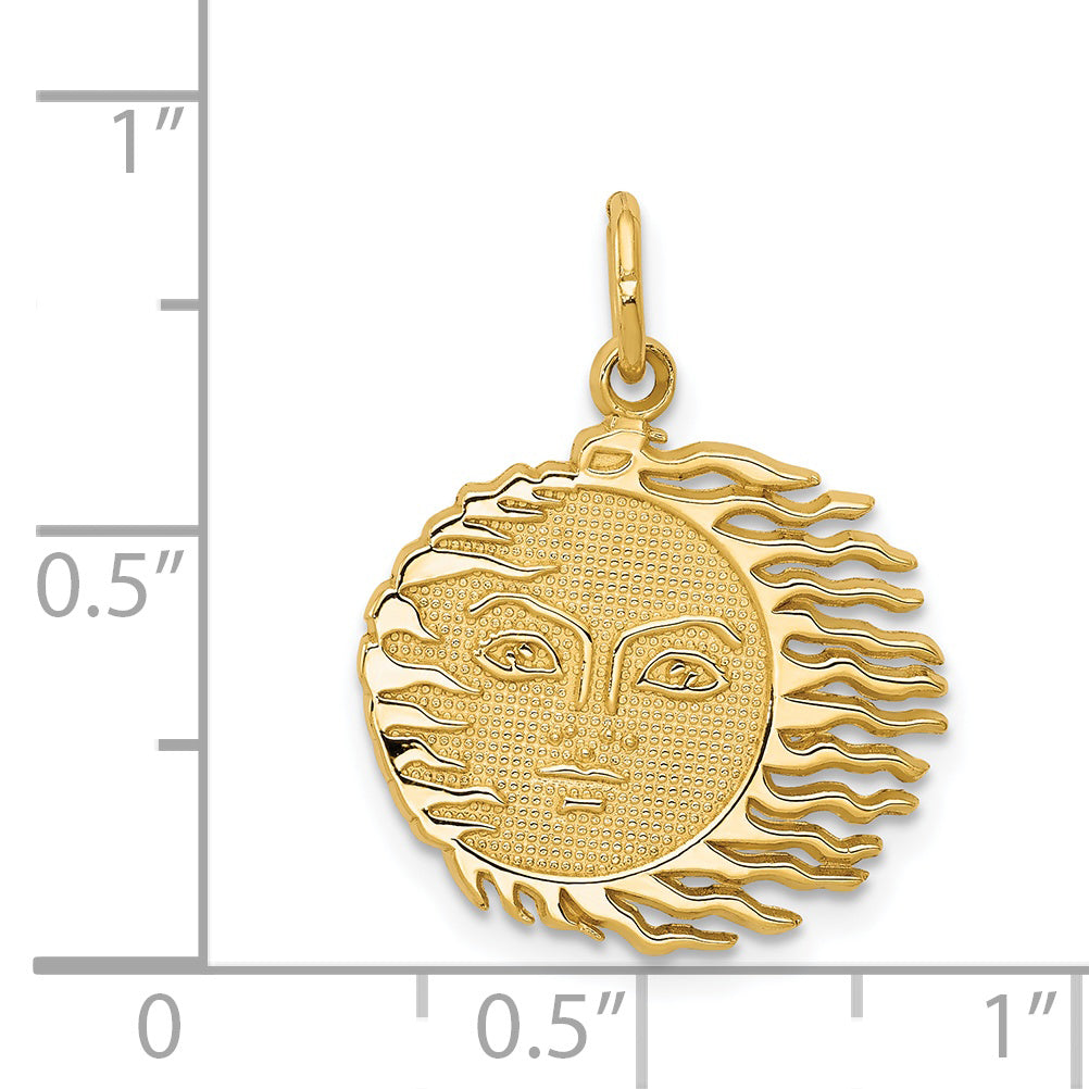 14K Gold Flaming Sun Charm with Polished Textured Design