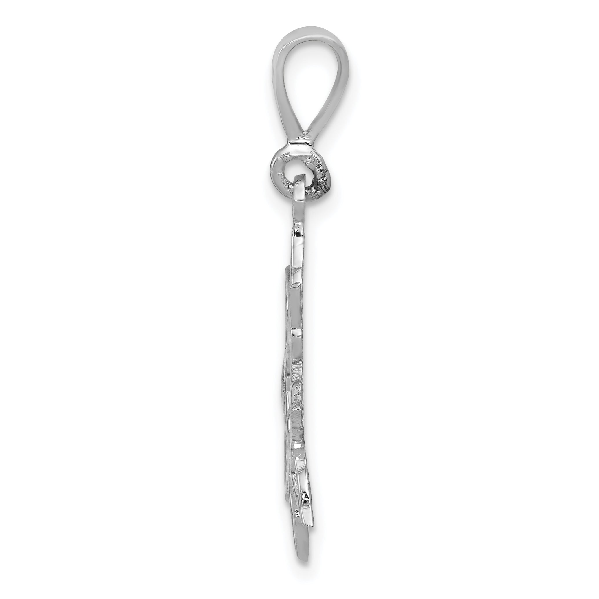14K White Gold Sun Charm with Rhodium Plating, Polished Finish