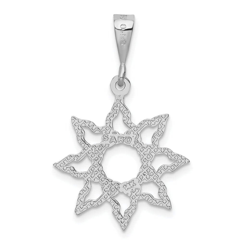 14K White Gold Sun Charm with Rhodium Plating, Polished Finish