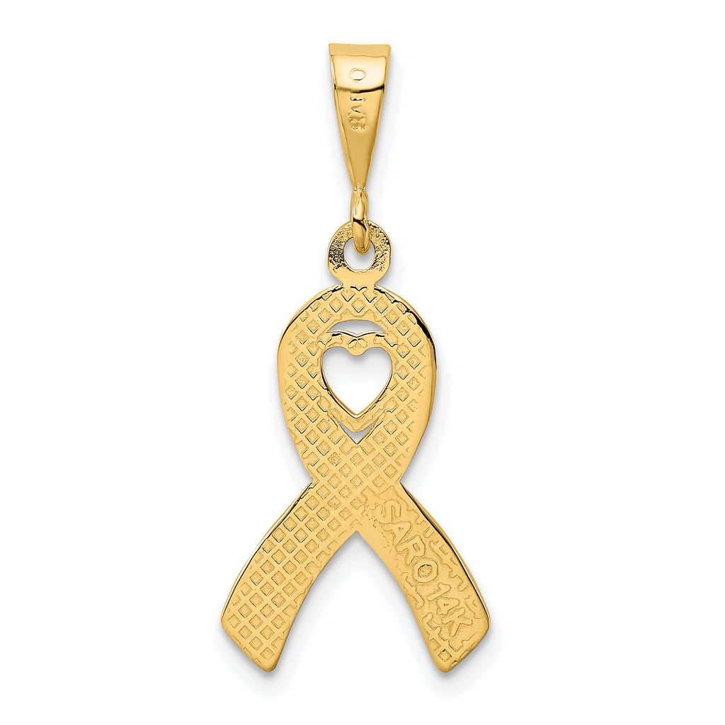 14K Gold Heart Pendant with Polished Finish and Textured Back