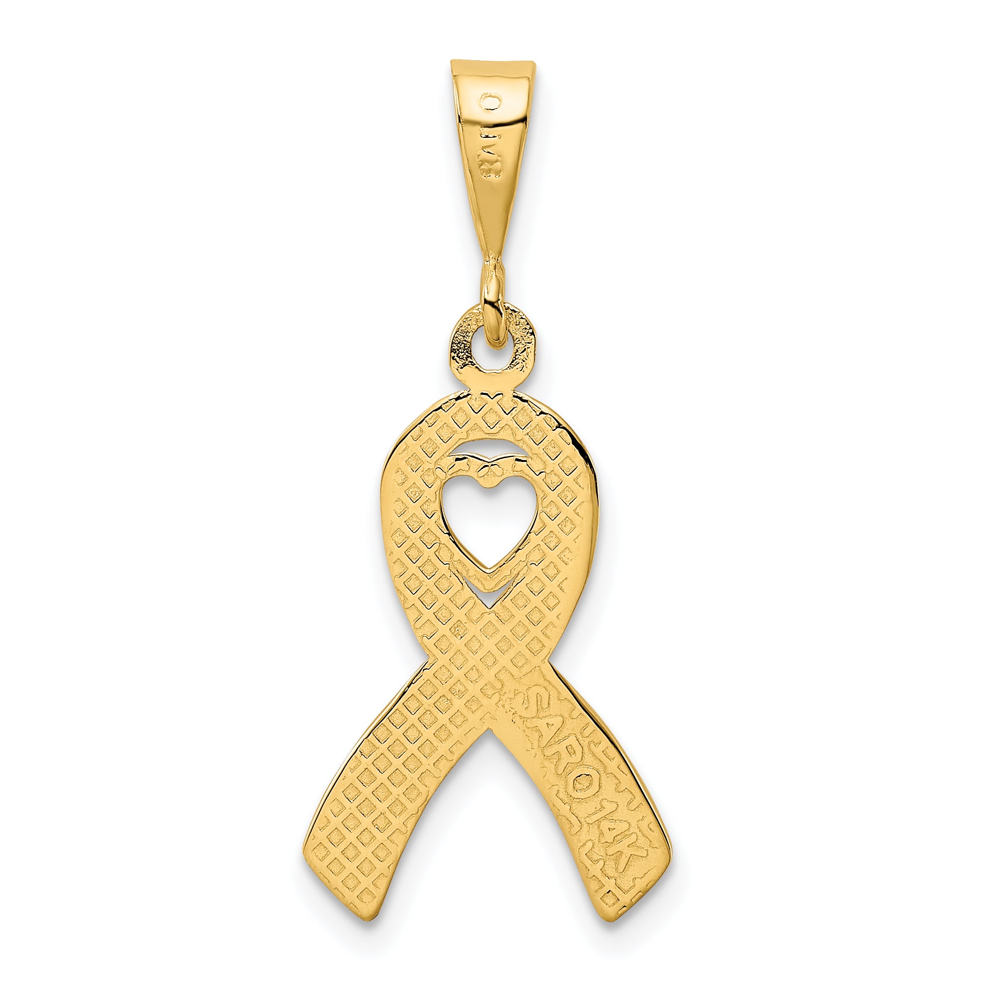 14K Gold Heart Pendant with Polished Finish and Textured Back