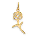 14K Gold Rose Charm Pendant with Polished Finish and Textured Back