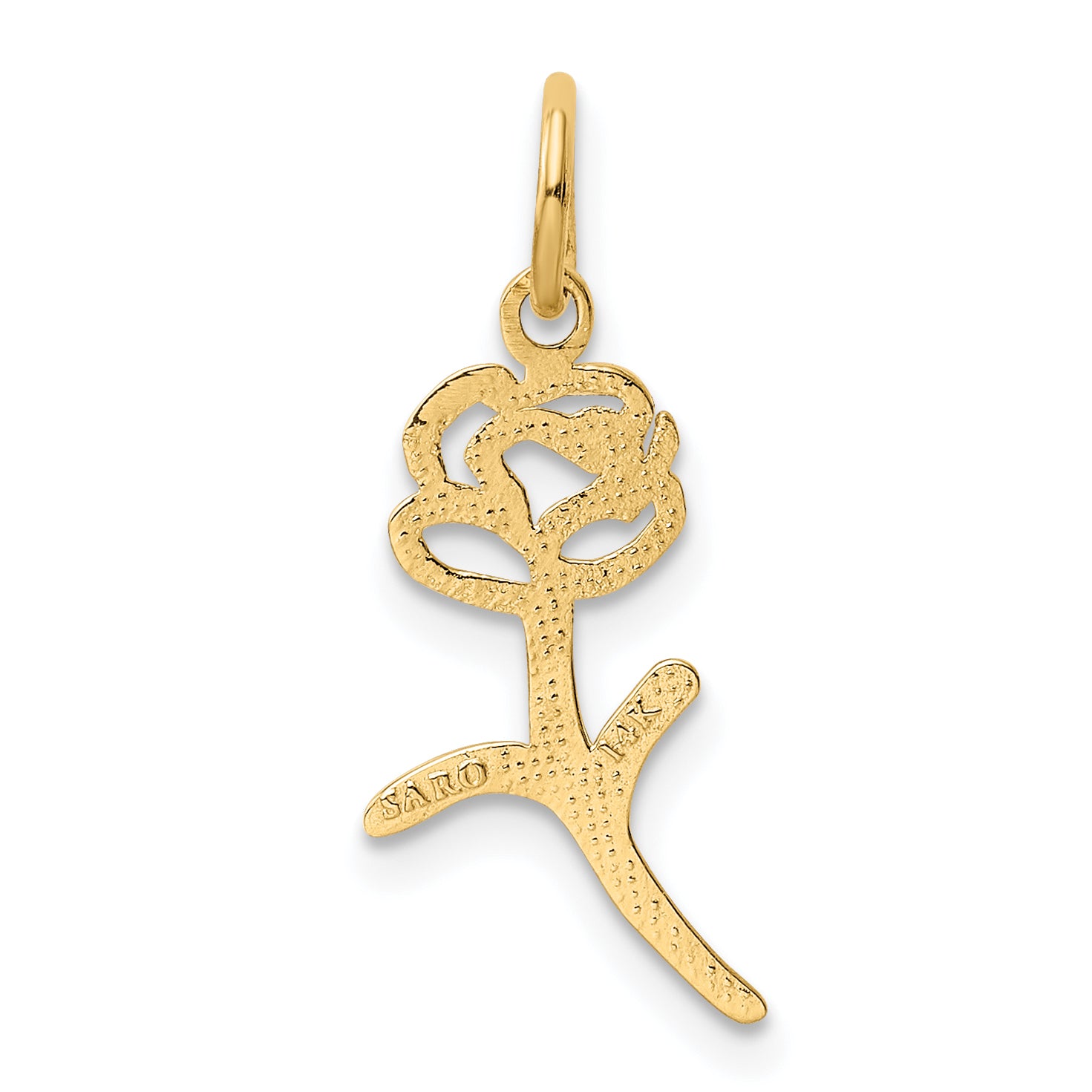 14K Gold Rose Charm Pendant with Polished Finish and Textured Back