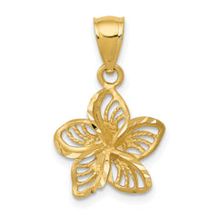 14K Gold Diamond-Cut Plumeria Flower Charm with Polished Beaded Design