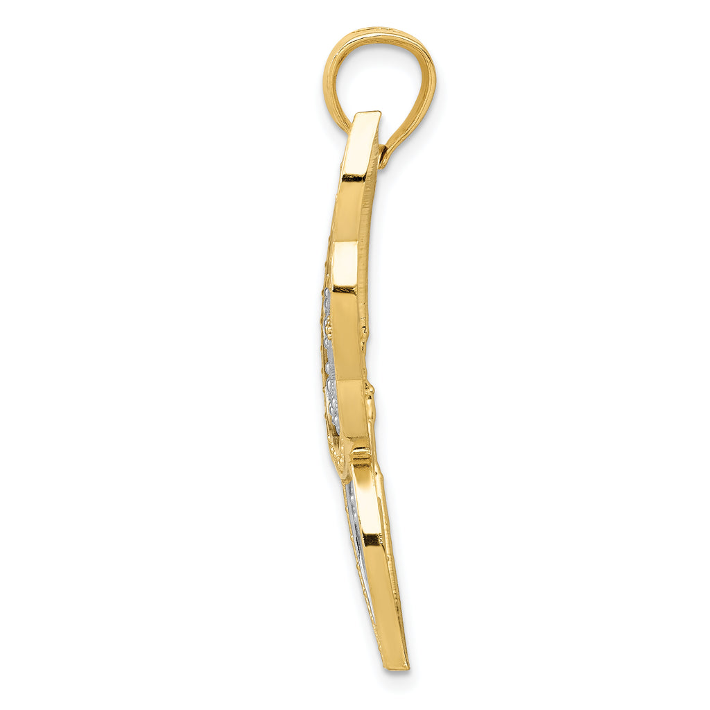 14K Gold Diamond-Cut Butterfly Pendant with Rhodium Accents Polished Finish