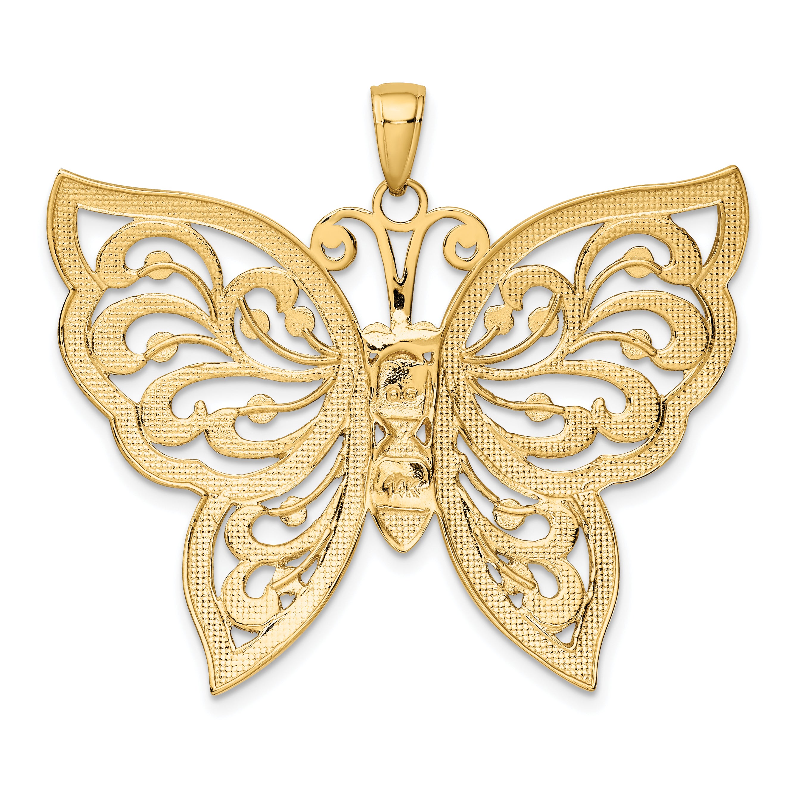 14k w/Rhodium Diamond-cut Butterfly Pendant