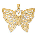 14K Gold Diamond-Cut Butterfly Pendant with Rhodium Accents Polished Finish