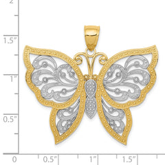 14k w/Rhodium Diamond-cut Butterfly Pendant