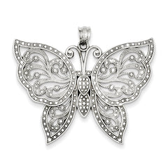 14K White Gold Diamond-Cut Beaded Butterfly Charm with Rhodium Finish