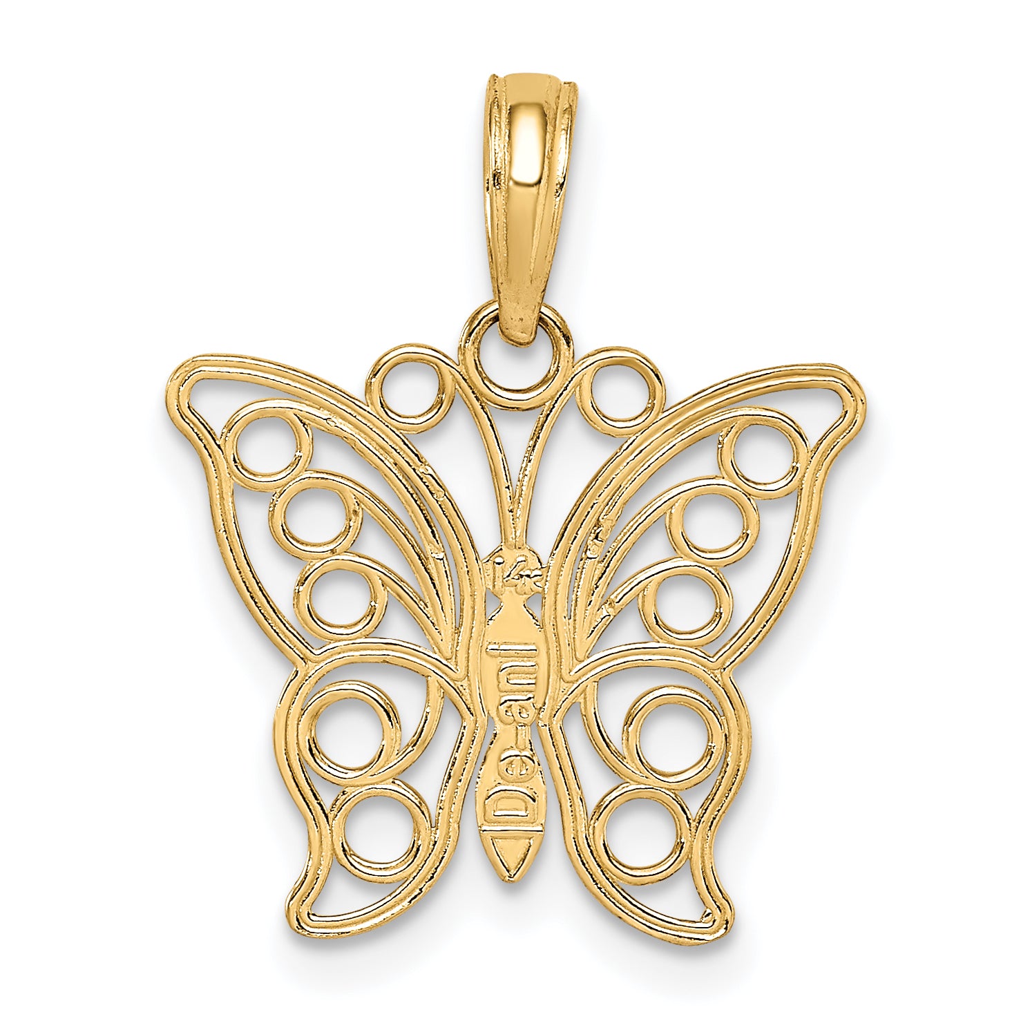 14K Gold Cut-out Butterfly Pendant with Filigree Design  Polished Finish