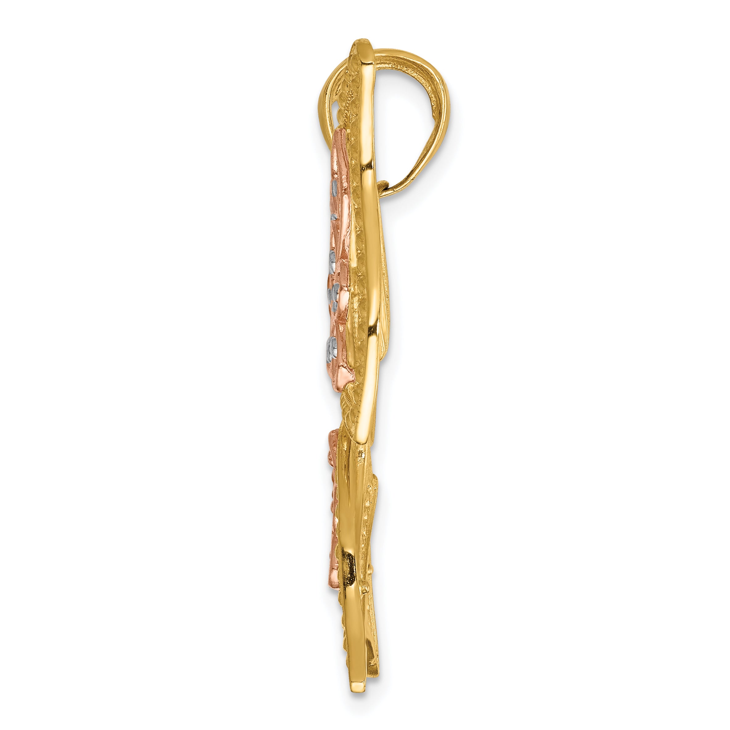 14K Two-Tone Gold Butterfly Pendant with White Rhodium Diamond-Cut Finish Secondary image