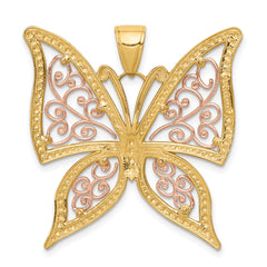 14k Two-tone w/White Rhodium Diamond-cut Butterfly Pendant