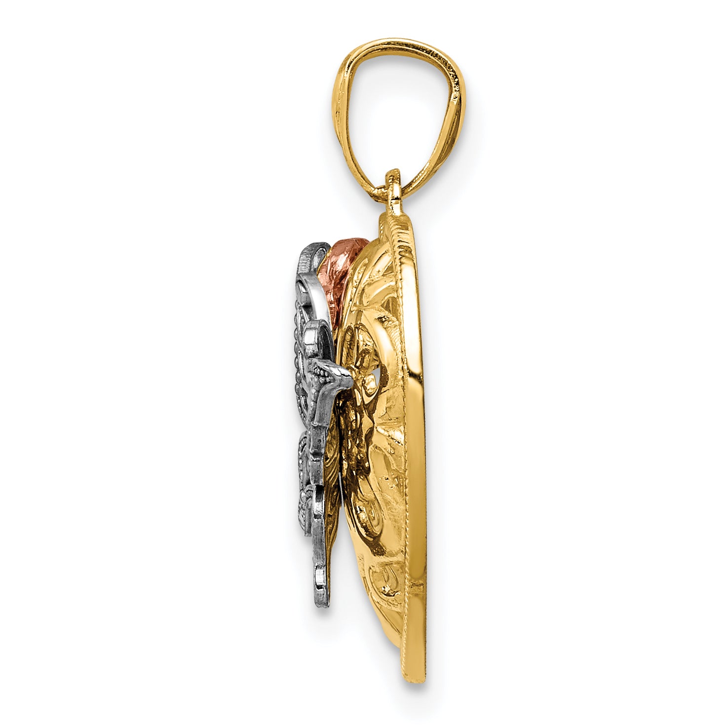 14K Tri-Color Gold Butterfly Heart Pendant with Polished Finish