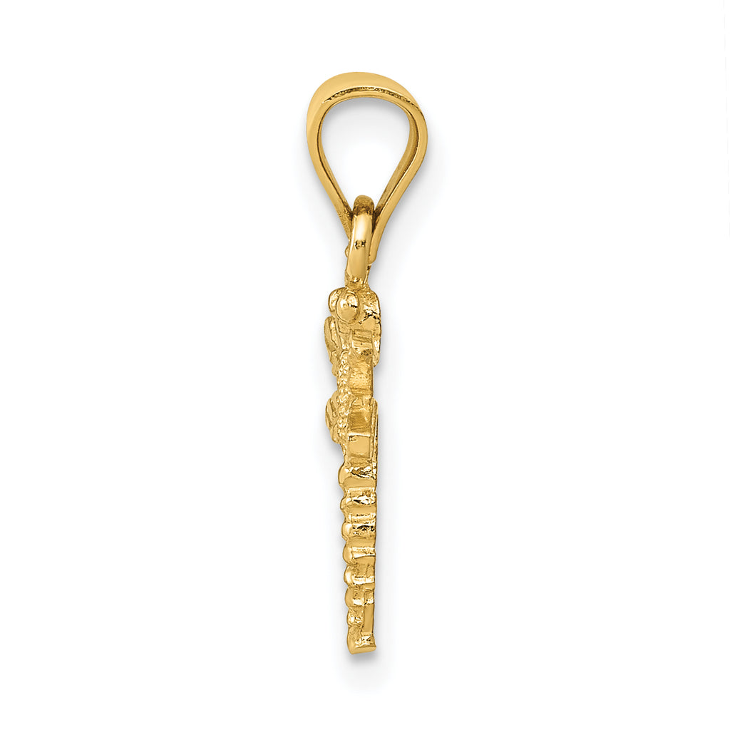 14K Yellow Gold Dragonfly Pendant with Polished Finish and Textured Design
