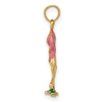 14K Gold Enameled Flamingo Pendant with Pink Accents  Polished and Elegant
