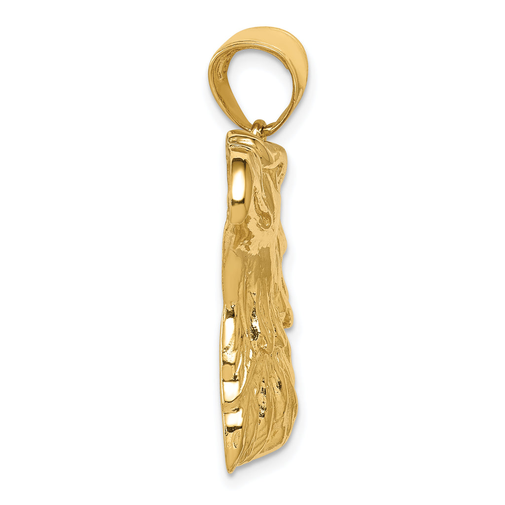 14K Gold Men's Eagle Head Pendant with Polished Finish and Textured Design