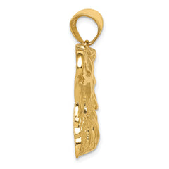 14K Gold Men's Eagle Head Pendant with Polished Finish and Textured Design