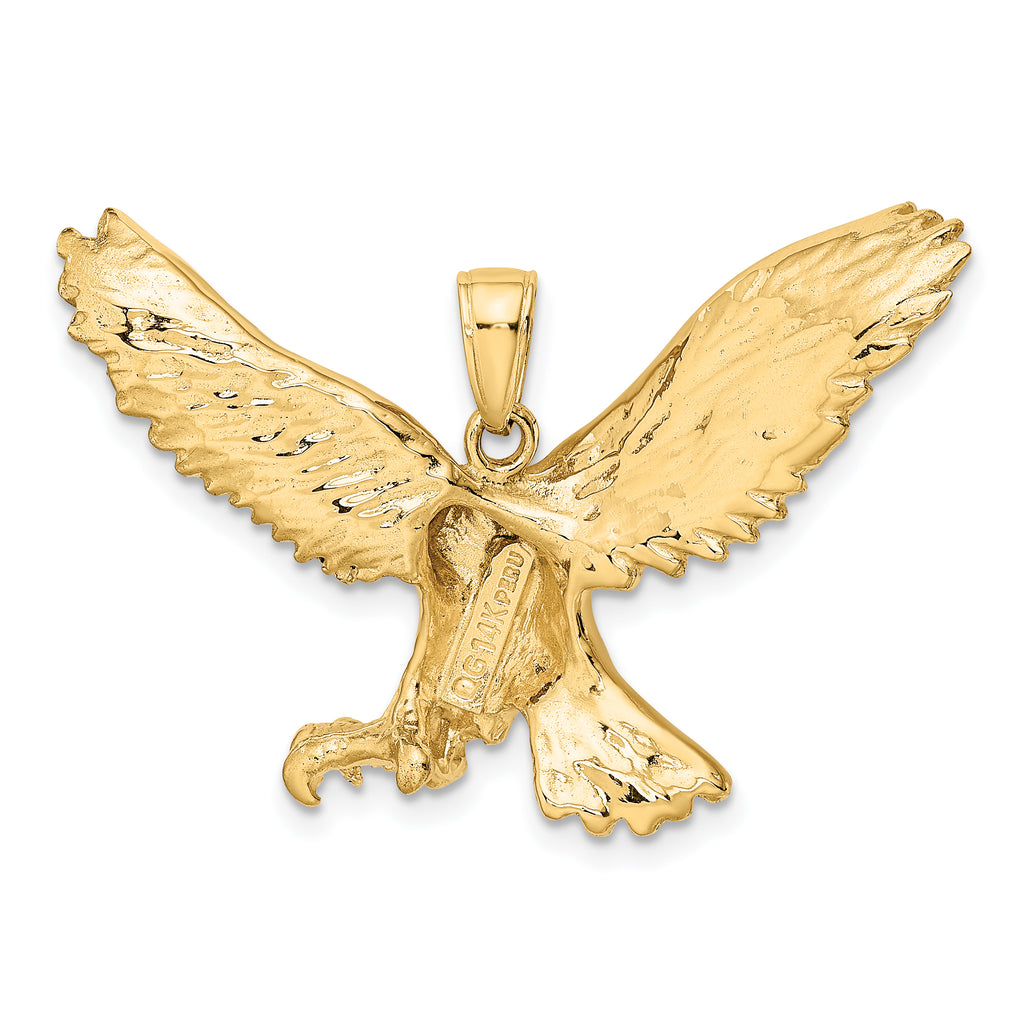 14K Gold Eagle Pendant for Men with Polished Textured Finish