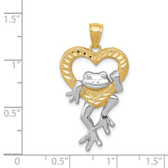 14k and Rhodium D/C Frog in Heart Pendant