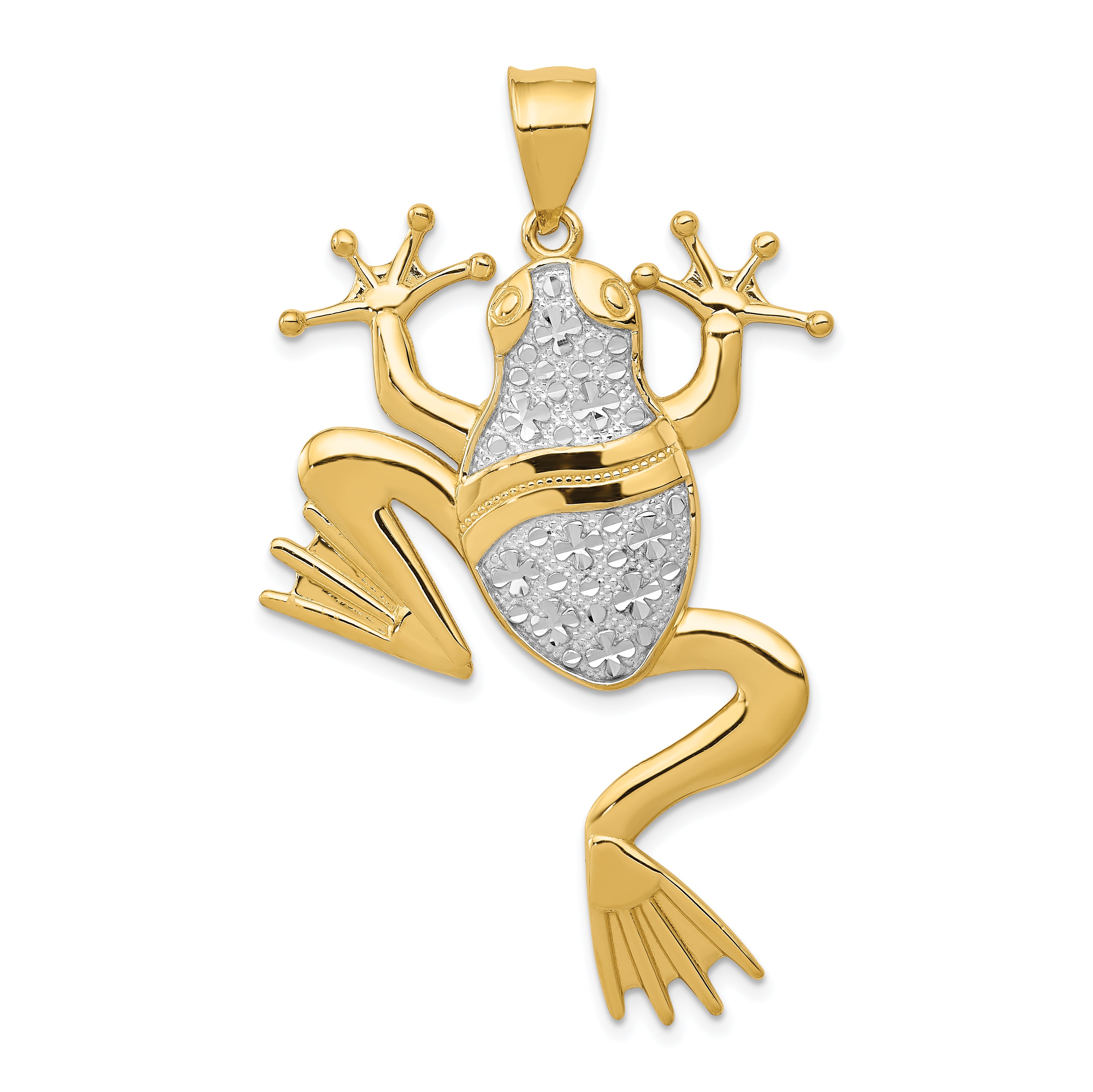 14K and Rhodium Diamond-cut Frog Pendant